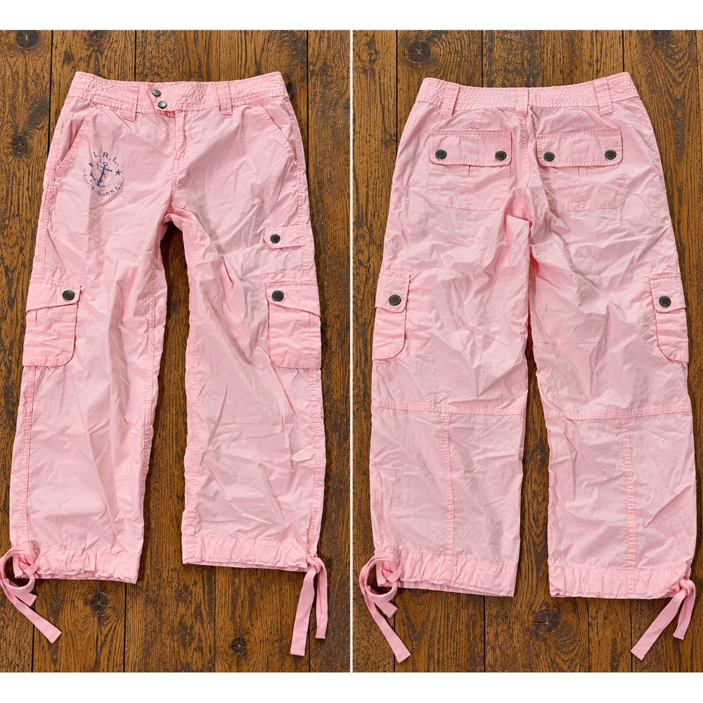 Y2K Ralph Lauren Pink Cargo Pants Nautical Anchor 2 Preppy 2000s Costal Utility